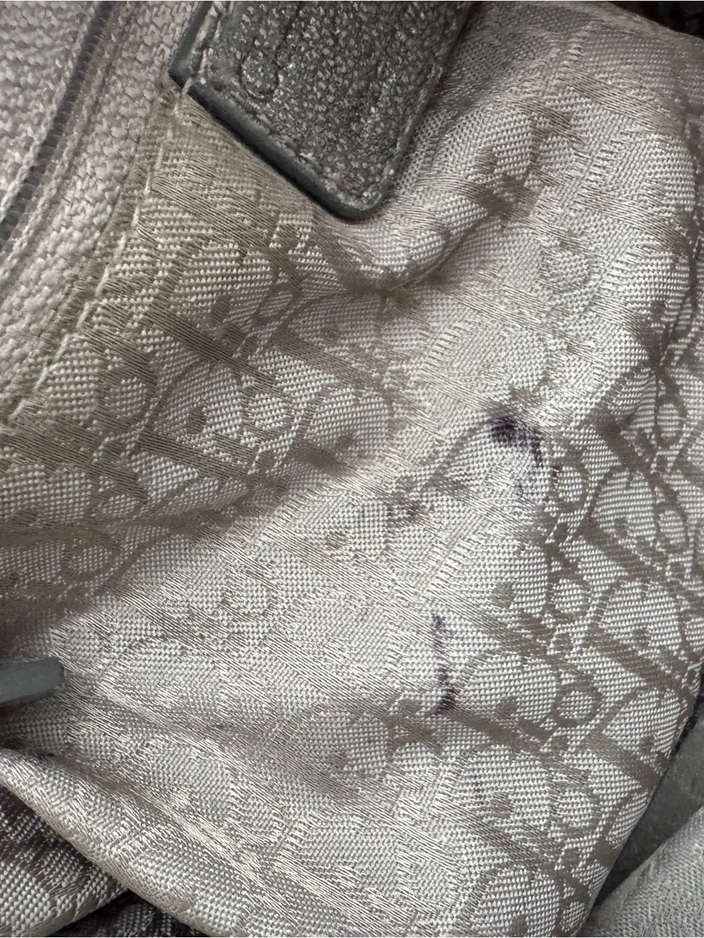 Authentic Dior Metallic Gray Quilted Drawstring Shoulder Bag